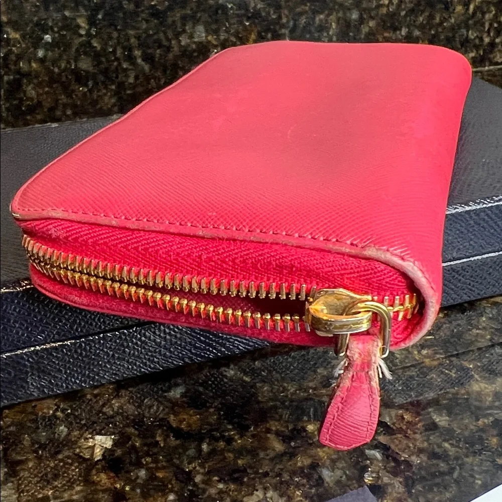 Prada Saffiano Bow Leather Zip Wallet